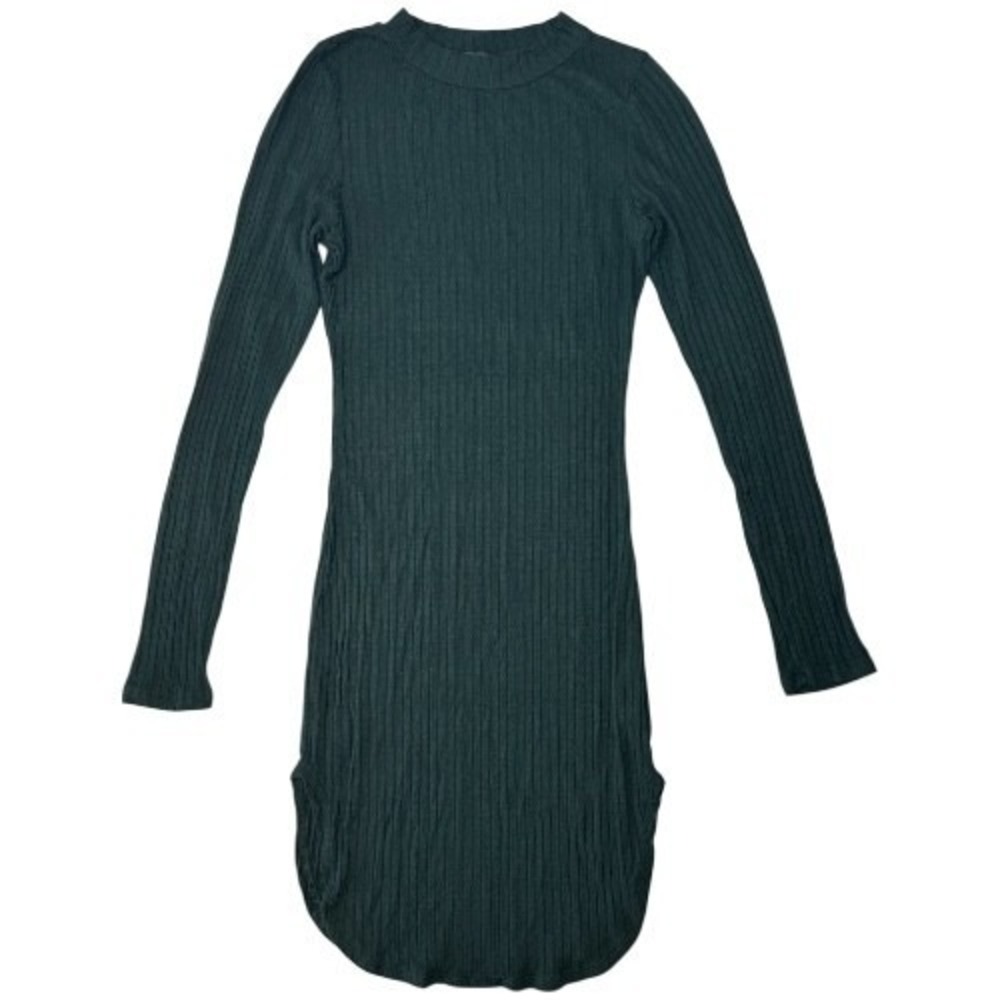 May Pink Ribbed Knit Bodycon Dress Small Dark Green Slit Hem